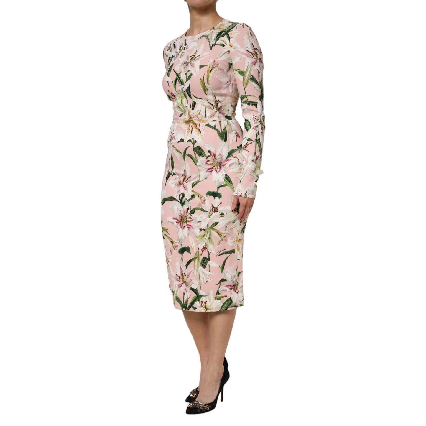 Dolce & Gabbana Pink Lily Viscose Sheath Stretch Midi Dress DR81731-40