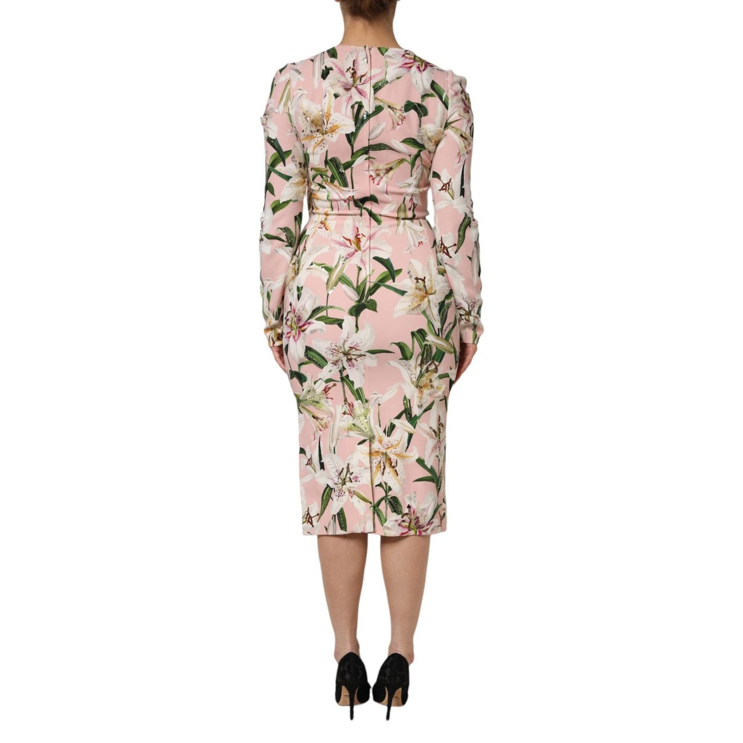 Dolce & Gabbana Pink Lily Viscose Sheath Stretch Midi Dress DR81731-40