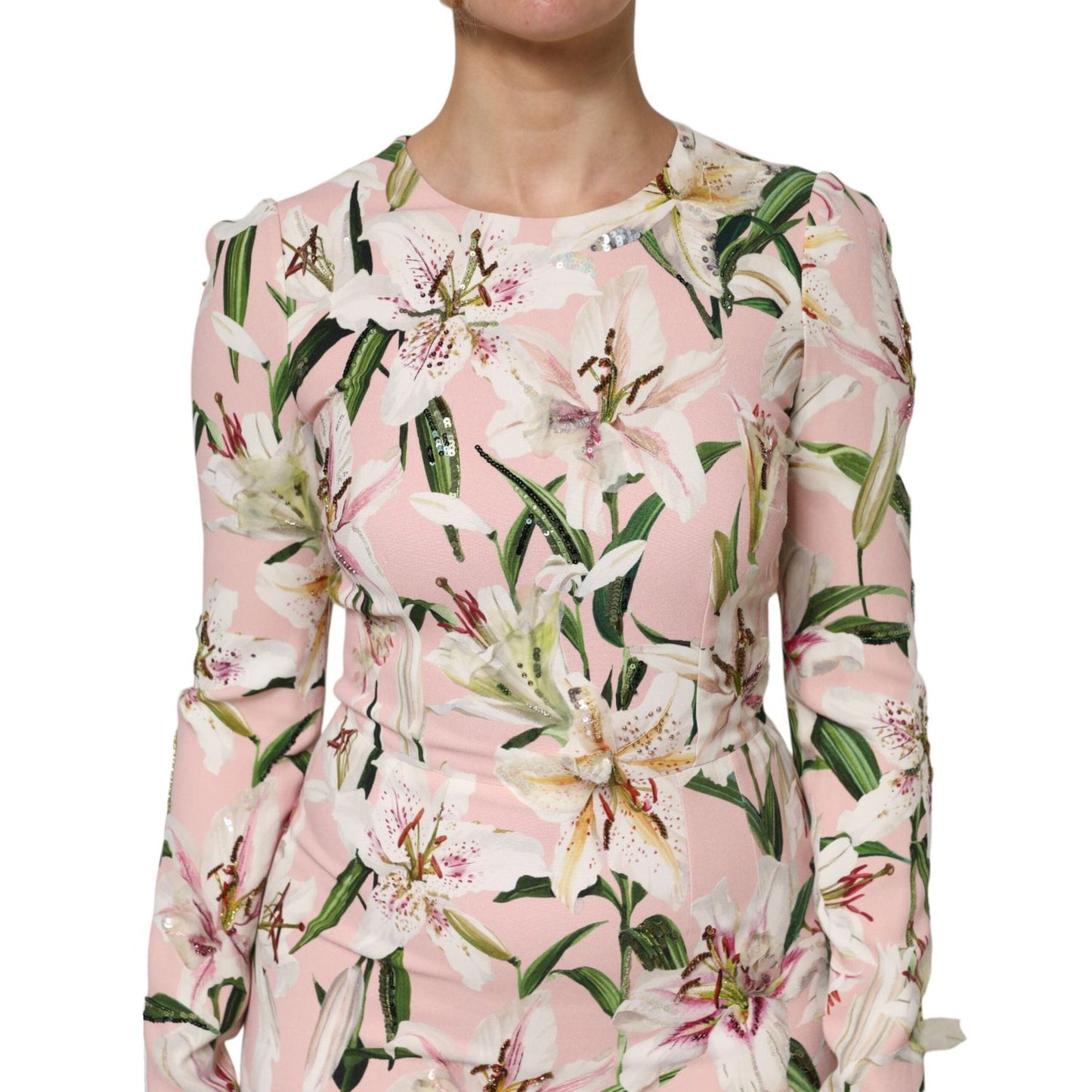 Dolce & Gabbana Pink Lily Viscose Sheath Stretch Midi Dress DR81731-40