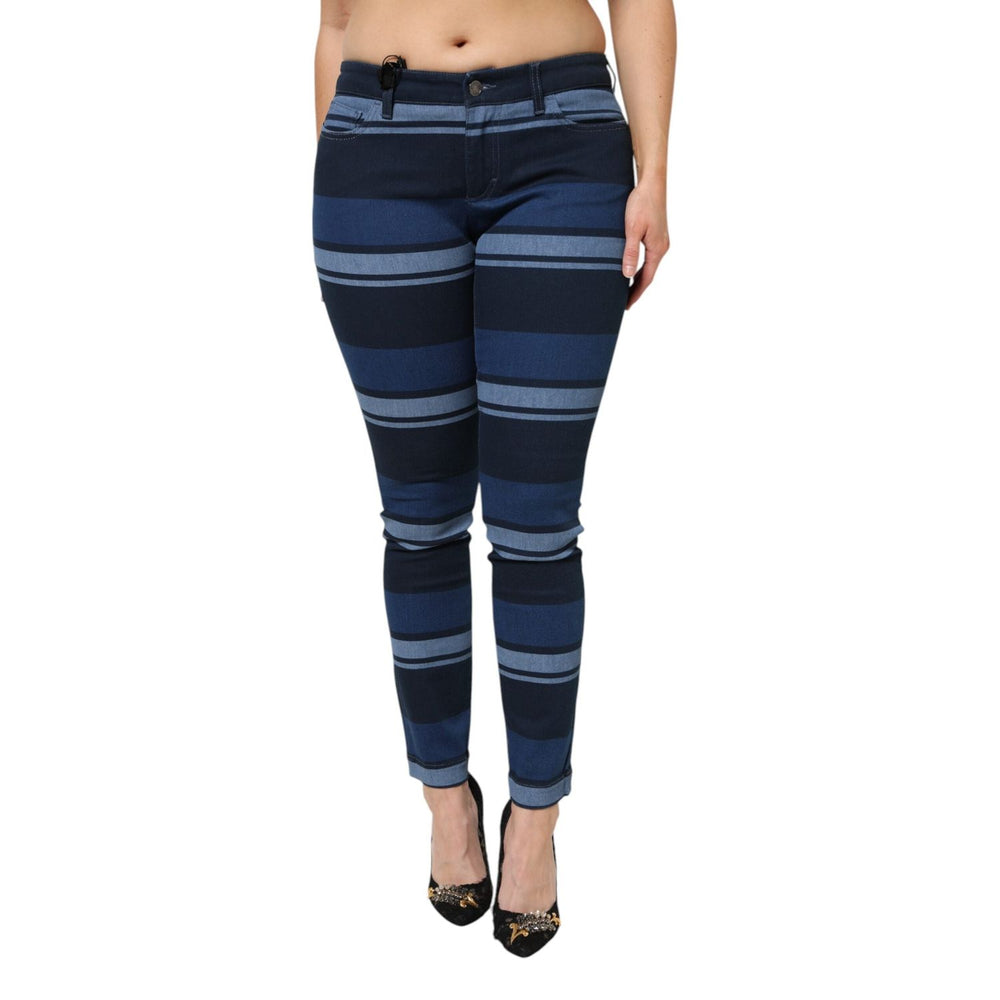 Dolce & Gabbana Blue Striped Cotton Stretch Denim Jeans PAN76484-44