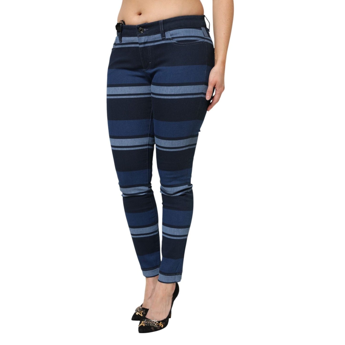 Dolce & Gabbana Blue Striped Cotton Stretch Denim Jeans PAN76484-44