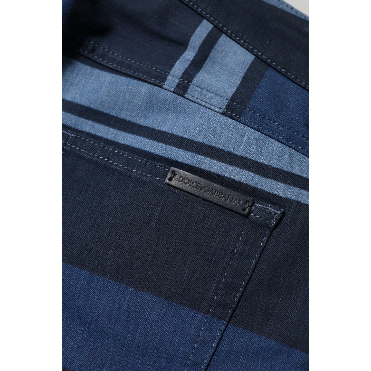 Dolce & Gabbana Blue Striped Cotton Stretch Denim Jeans PAN76484-44