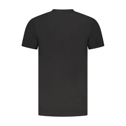 Back view of Cavalli Class Black Cotton Men T-Shirt with short sleeves