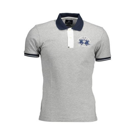 La Martina Gray Cotton Men Polo Shirt LA-12178-XXL