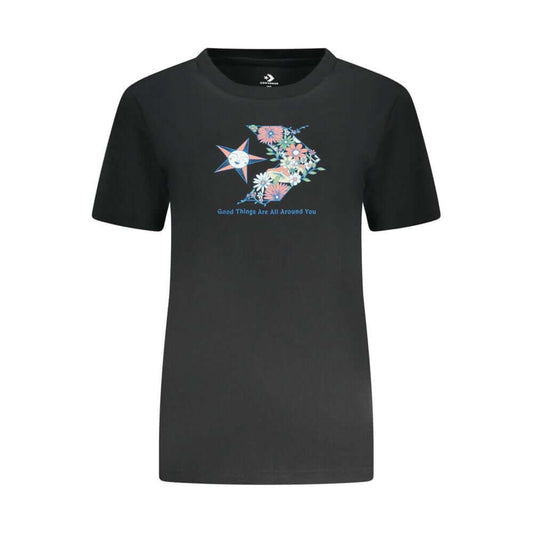 Converse Black Cotton Women T-Shirt CO-38357-XS