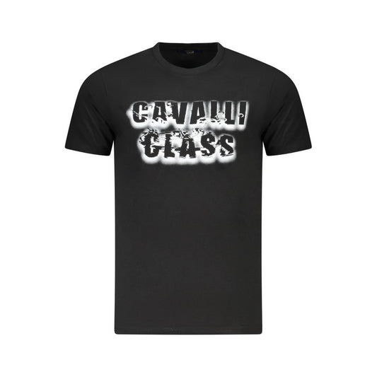 Cavalli Class Black Cotton Men T-Shirt with bold logo design on the front, offering luxury and comfort.