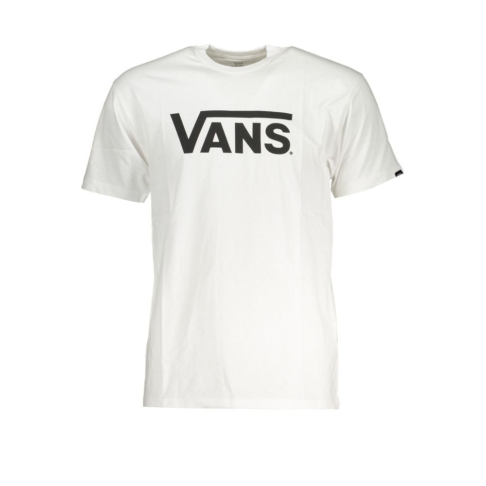 Vans White Cotton Men T-Shirt with bold Vans logo in black, perfect for casual and stylish everyday wear.