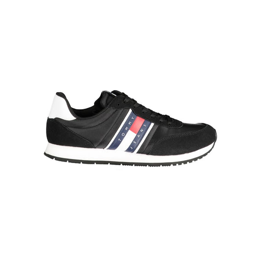 Tommy Hilfiger Black Polyester Sneaker with laces, contrast details, logo, made of 50% recycled polyester material.