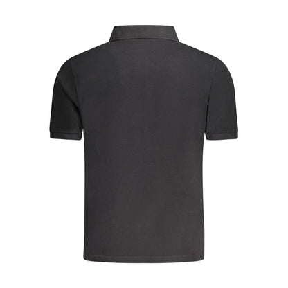 Back view of North Sails Black Cotton Mens Polo Shirt with short sleeves, featuring sleek black design and comfortable fit.