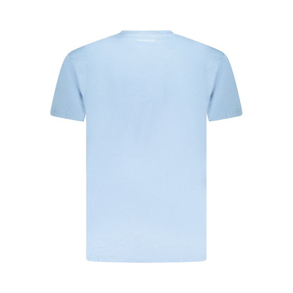 Trussardi Light Blue Cotton Men T-Shirt, short sleeves with logo print, made from premium cotton for casual sophistication and comfort.