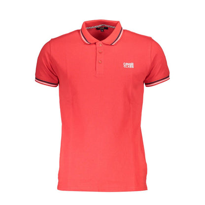 Cavalli Class Red Cotton Men Polo Shirt with short sleeves, iconic logo, and contrasting details. Bold fashion statement piece.