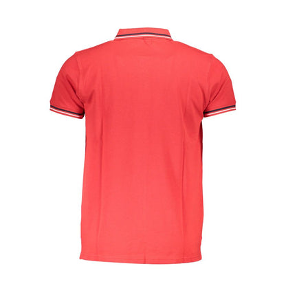 Cavalli Class Red Cotton Men Polo Shirt, back view, featuring short sleeves and collar details, perfect casual high fashion piece.