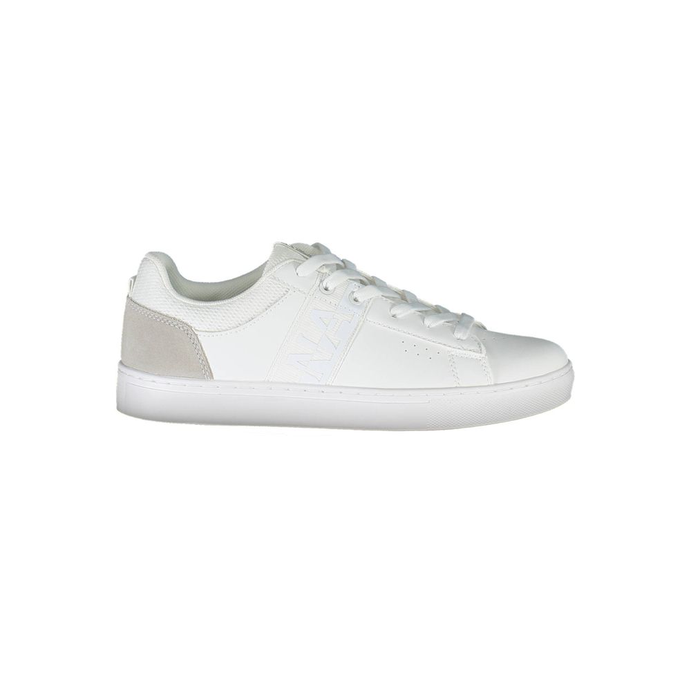 Napapijri White Leather Women Sneaker with bold contrasting details, designed for style-savvy athletes, blending functionality and fashion.
