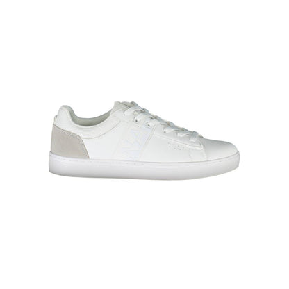 Napapijri White Leather Women Sneaker with bold contrasting details, designed for style-savvy athletes, blending functionality and fashion.
