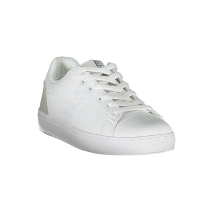 Napapijri White Leather Women Sneaker with bold design and prominent logo, perfect for style-savvy athletes seeking high-fashion aesthetics.