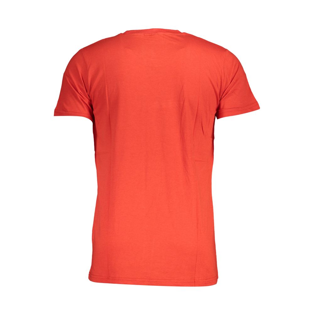 Back view of Norway 1963 Red Cotton Men T-Shirt showcasing short sleeves and vibrant color.