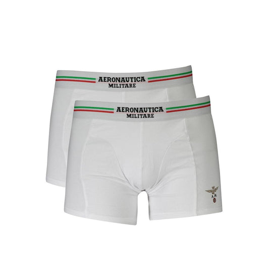 Aeronautica Militare White Cotton Men Boxer with elastic waistband and logo in a bi-pack for modern comfort and style.