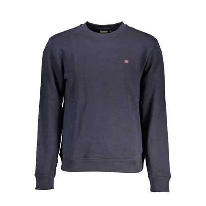 Napapijri Blue Cotton Men Sweater with crew neck and embroidery, perfect for style and comfort.
