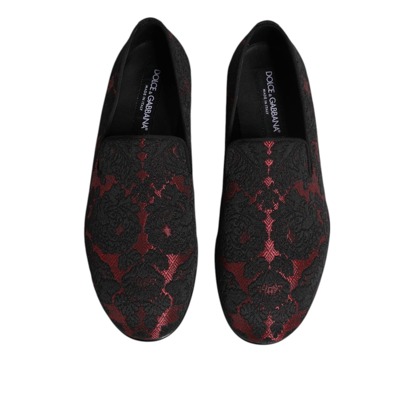 Dolce & Gabbana Red Black Jacquard Slip On Loafers Shoes MV7357-39