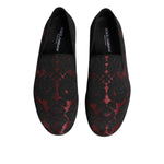 Dolce & Gabbana Red Black Jacquard Slip On Loafers Shoes MV7357-39