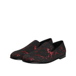 Dolce & Gabbana Red Black Jacquard Slip On Loafers Shoes MV7357-39