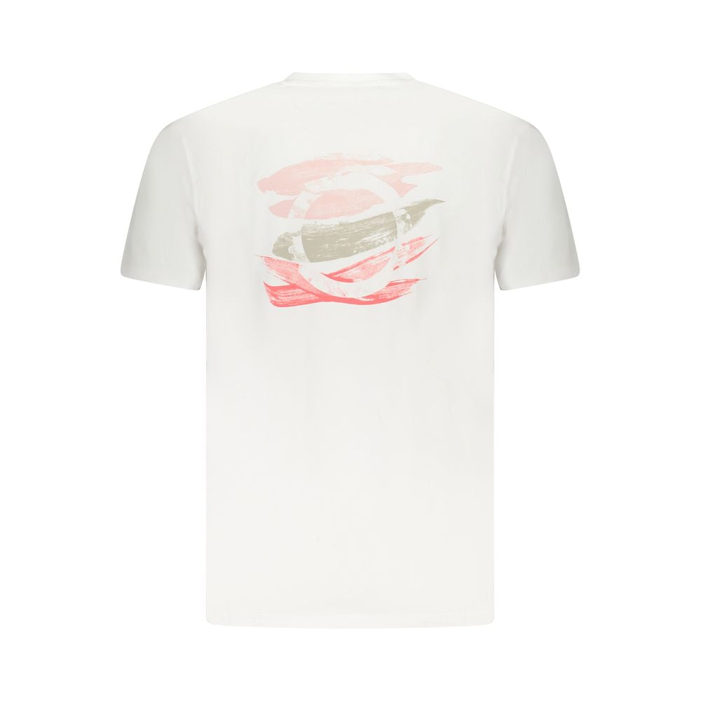 Trussardi White Cotton Men T-Shirt with brush print and logo on back.