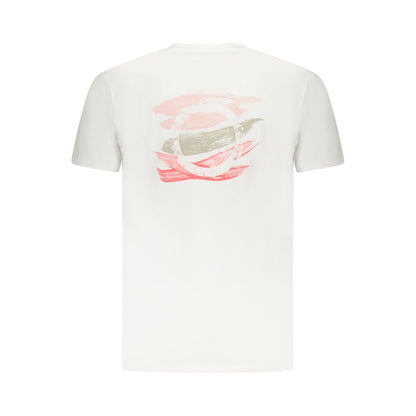 Trussardi White Cotton Men T-Shirt with brush print and logo on back.