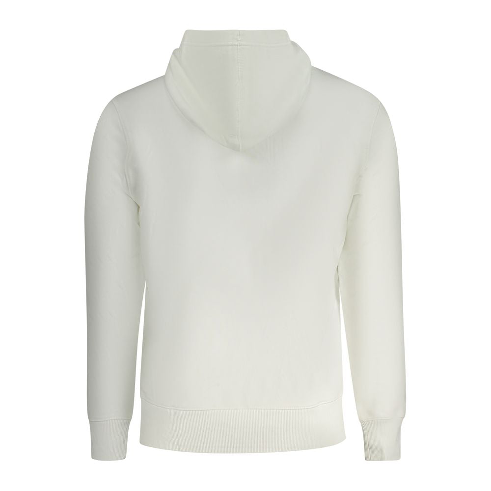 Calvin Klein White Cotton Men Sweater, luxury hooded sweatshirt with soft brushed interior, back view.