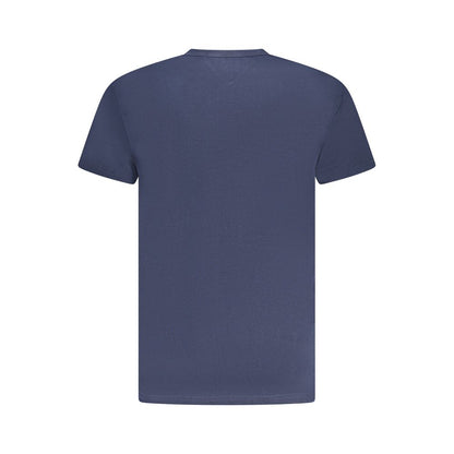 Tommy Hilfiger Blue Cotton Men T-Shirt, back view showcasing short sleeves and sustainable cotton fabric.