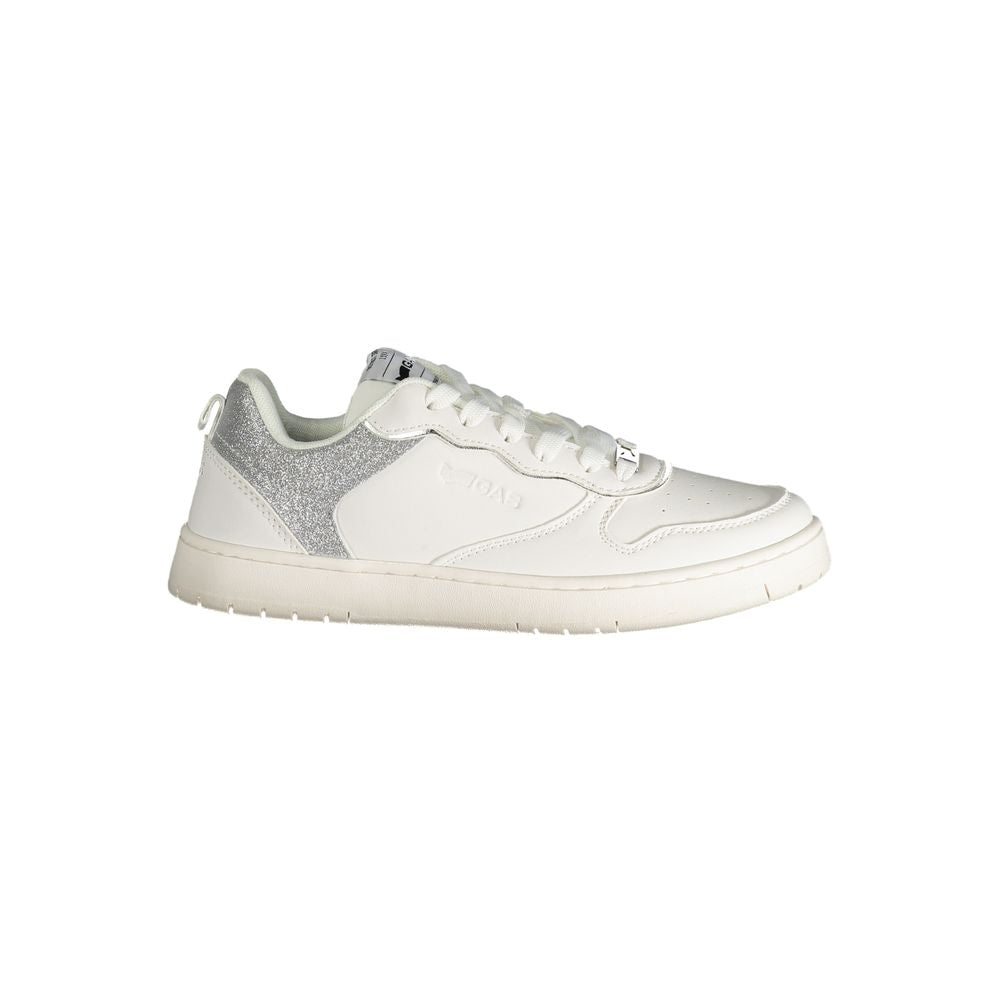 Gas White Polyester Women Sneaker with silver contrast details and Gas logo, ideal for fashion-forward casual style.