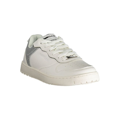 Gas White Polyester Women Sneaker with silver contrast and Gas logo, Italian design, stylish women's footwear for casual fashion.