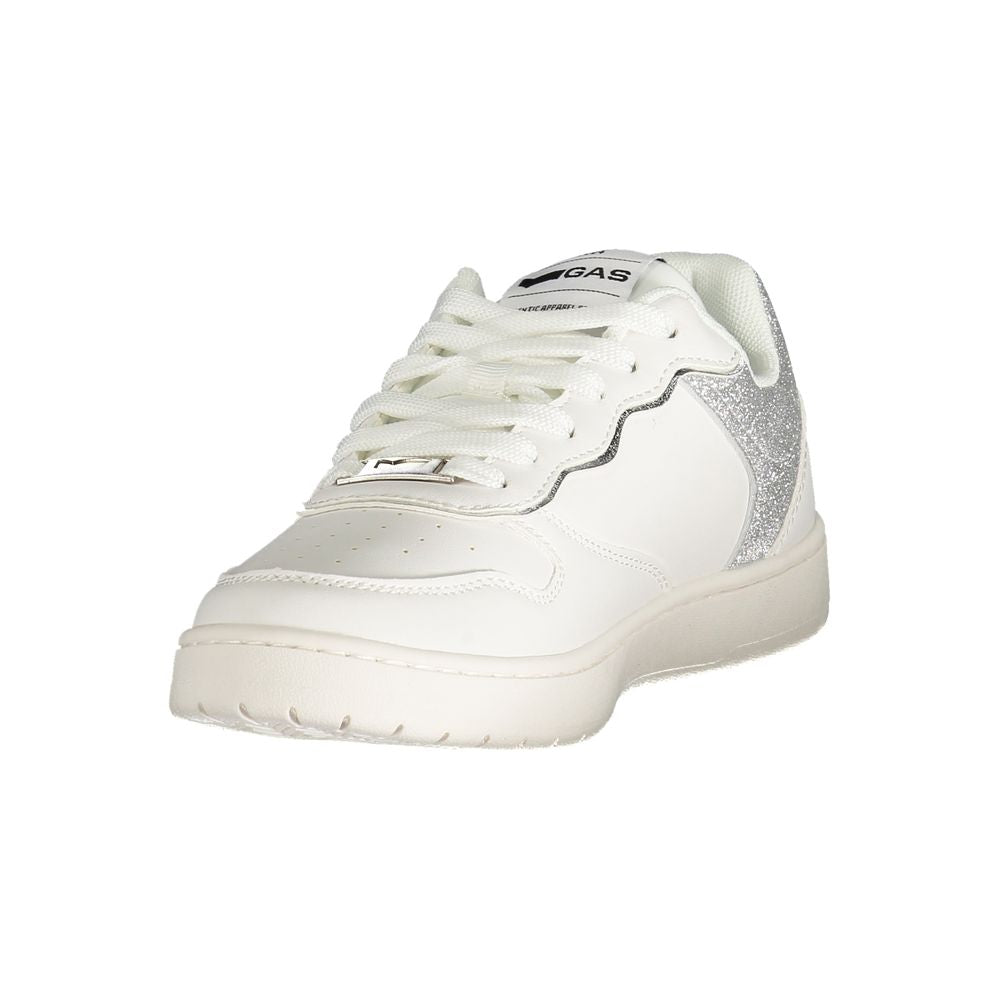 Gas White Polyester Women Sneaker with silver details and logo, featuring stylish design for fashionable casual wear.