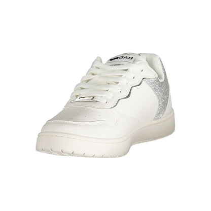 Gas White Polyester Women Sneaker with silver details and logo, featuring stylish design for fashionable casual wear.
