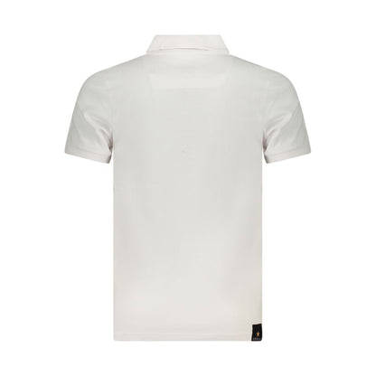 Back view of Accademia Militare White Cotton Polo Shirt, featuring short sleeves, eagle ball logo, and three-button design.