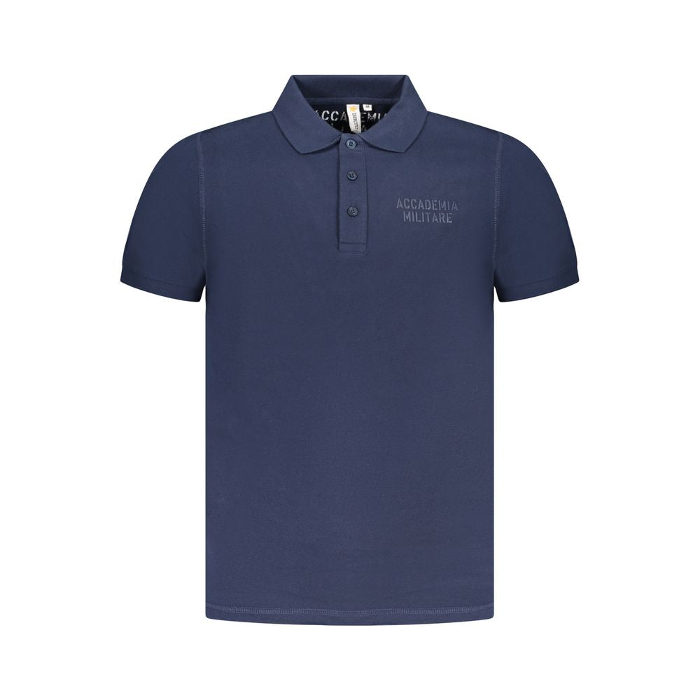 Accademia Militare Blue Cotton Polo Shirt with short sleeves, 3 buttons, and logo.