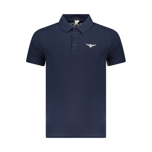 Accademia Militare Blue Cotton Polo Shirt featuring short sleeves, eagle ball logo, and 3-button design.