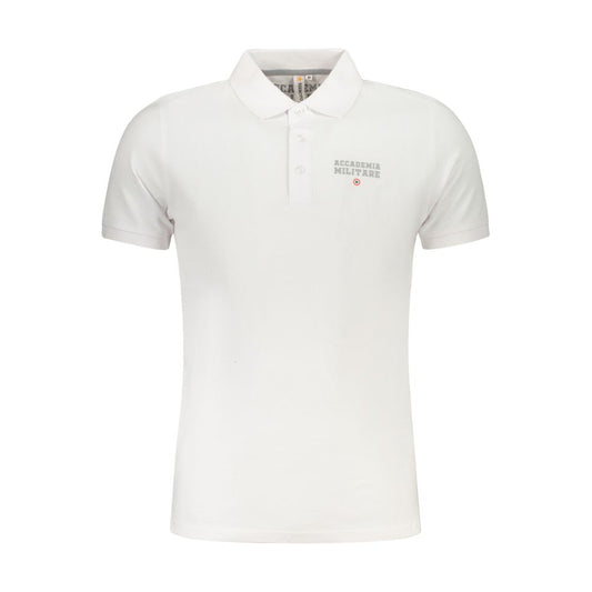 Accademia Militare White Cotton Polo Shirt, short sleeve with tricolore print and logo, featuring 3 buttons.
