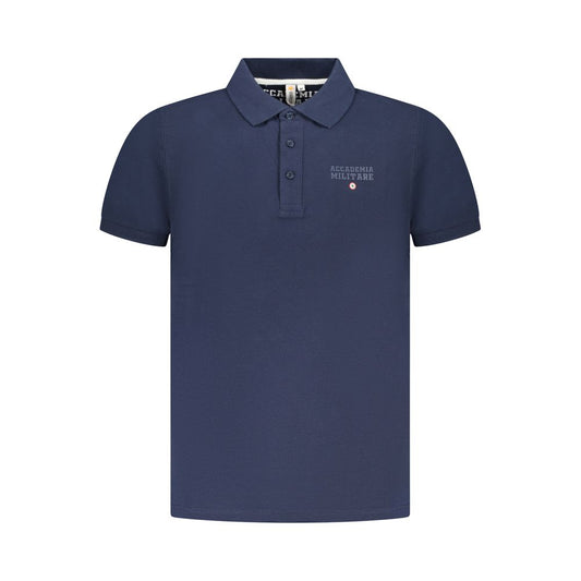 Accademia Militare Blue Cotton Polo Shirt with short sleeves, three buttons, and logo print.