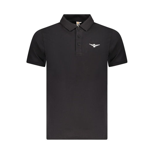 Accademia Militare Black Cotton Polo Shirt with short sleeves, eagle ball logo, and 3 buttons.