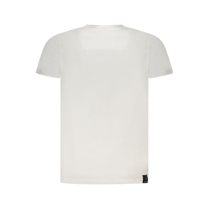 Back view of Accademia Militare White Cotton T-Shirt with short sleeves and crew neck, showcasing logo print.