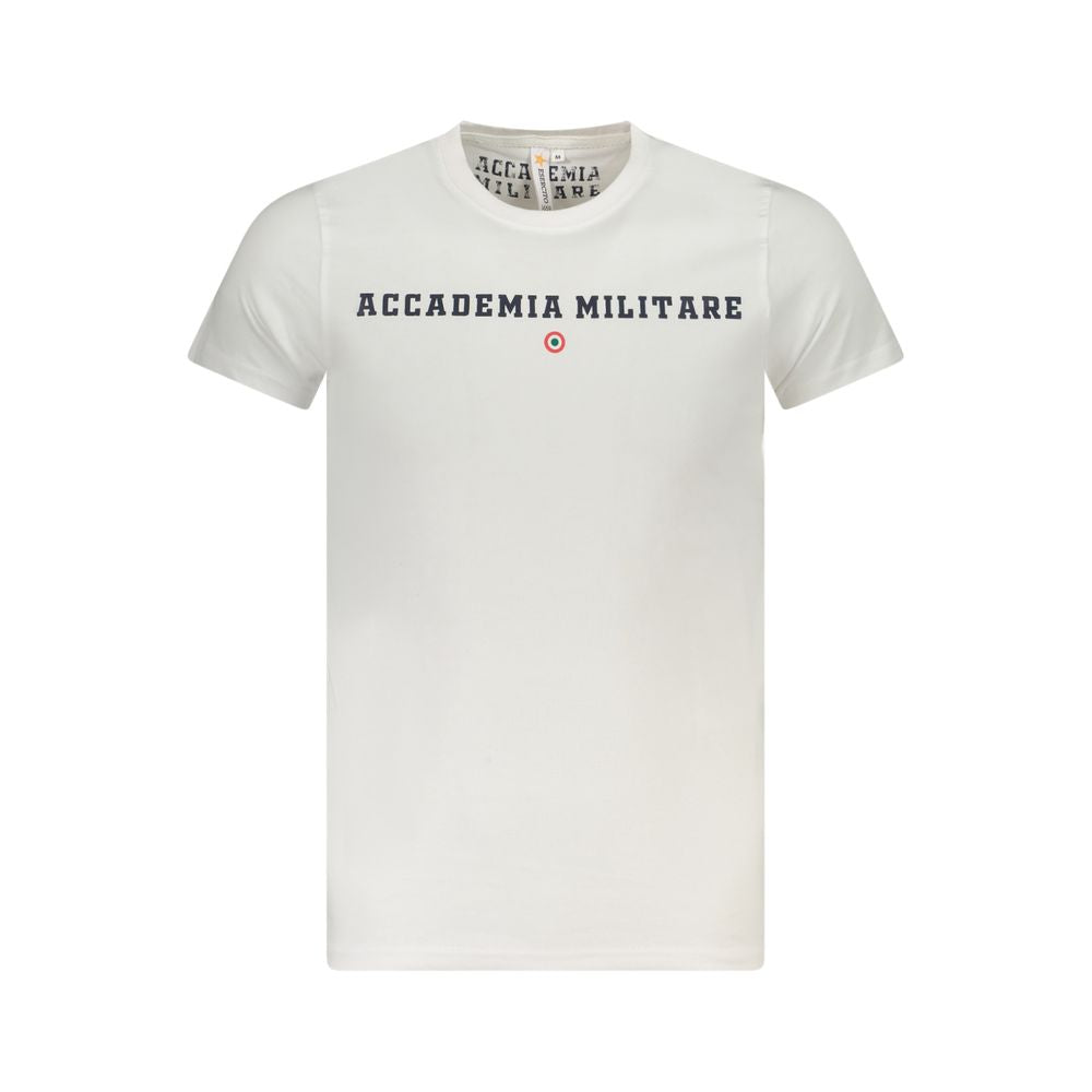 Accademia Militare White Cotton T-Shirt with logo, short sleeves, crew neck, and print design.