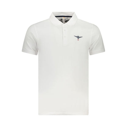 Accademia Militare White Cotton Polo Shirt with short sleeves, eagle logo, and three buttons