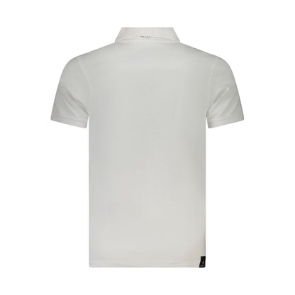 Accademia Militare White Cotton Polo Shirt with short sleeves, eagle logo, and three-button design, rear view.