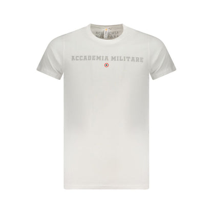Alt Tag: Accademia Militare White Cotton T-Shirt with logo print, short sleeves, crew neck, and extended academy design.