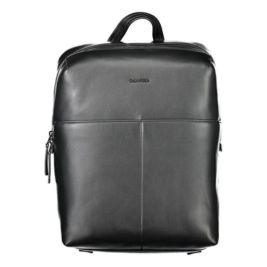Calvin Klein Black Polyethylene Backpack with handle, adjustable straps, zip closure, external/internal pockets, and contrasting details.