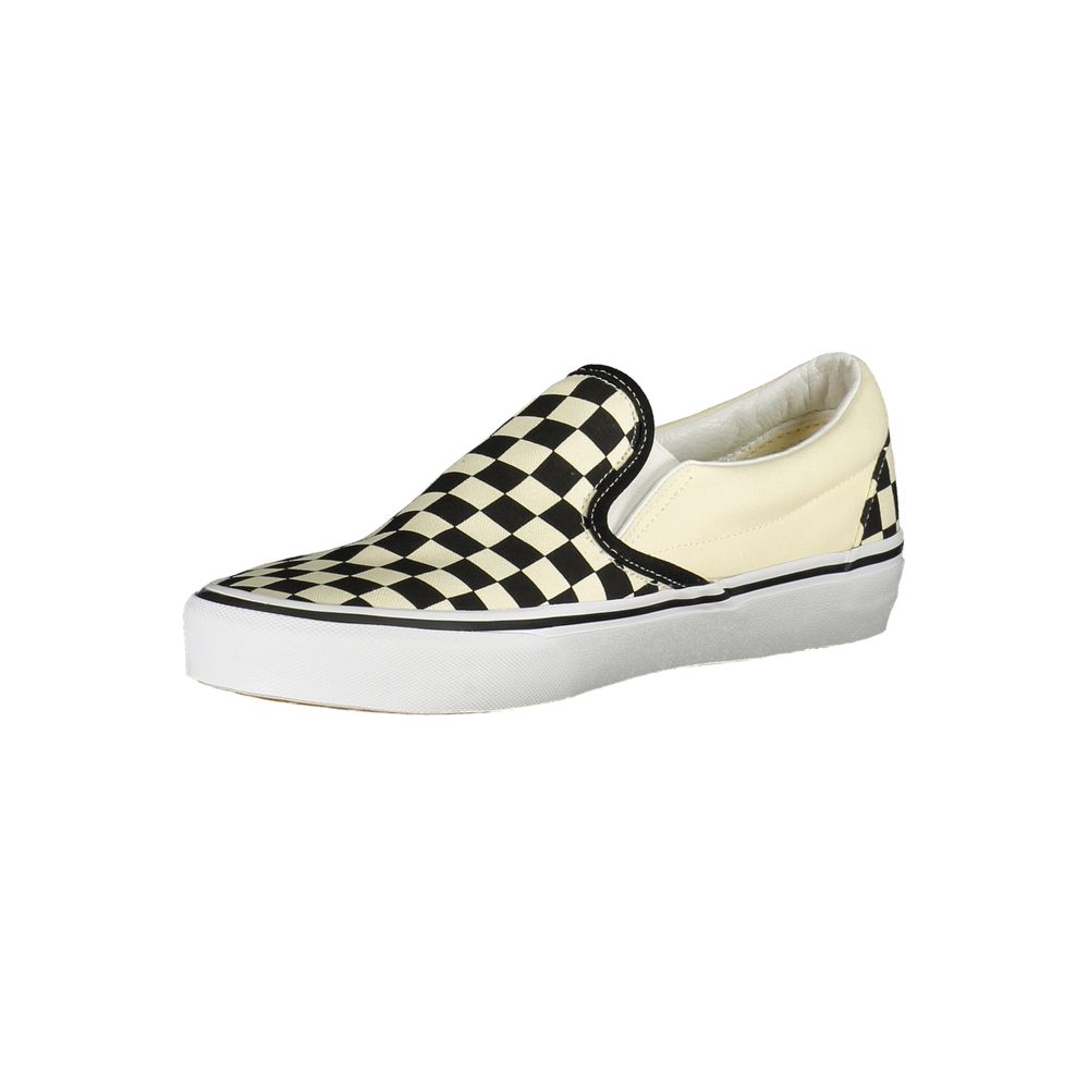 Vans White Polyester Sneaker with checkered pattern, elastic, classic slip-on design, contrasting details, ideal for casual wear.