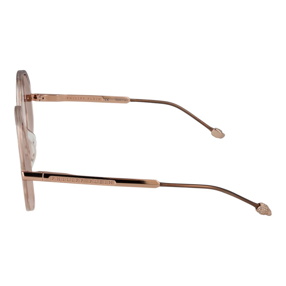 Philipp Plein Pink Women Glasses Frame side view showing full-rim rose cellulose acetate and branded temple detail.