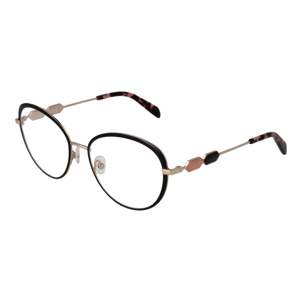 Emilio Pucci Black Women Glasses Frame, full-rim metal, round style, demo lenses, 54-17-140 size