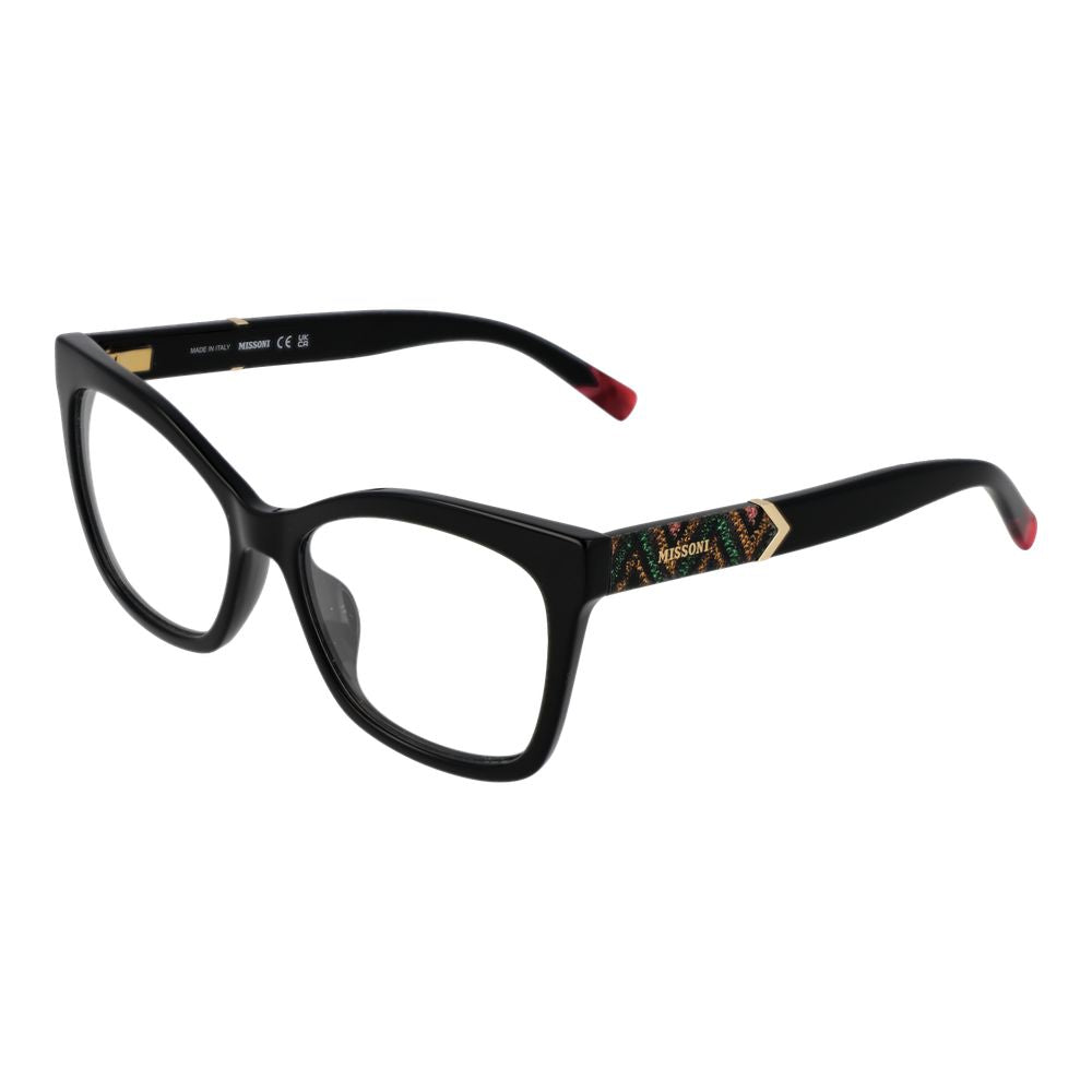 Missoni Black Women Glasses Frame, cat eye style, black acetate full-rim, lens size 55-16-145, with branded case.