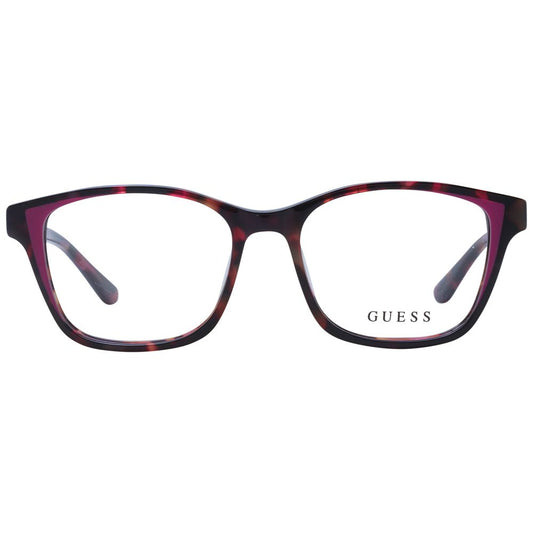Guess Pink Women Glasses Frame, rose acetate full-rim square design with demo lenses, includes branded case.